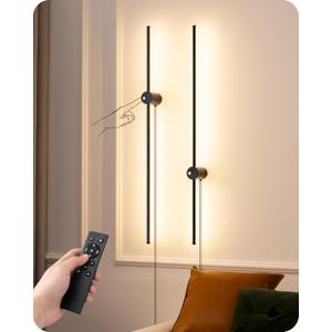 EDISHINE Plug in Wall Sconce Set of Two, Stepless 2700K-6000K Dimmable LED Wall Lights, 350 Rotation 39.4" Touch Wall Sconce with Remote, Timer, Night Light Mode for Living Room Bedroom Hallway