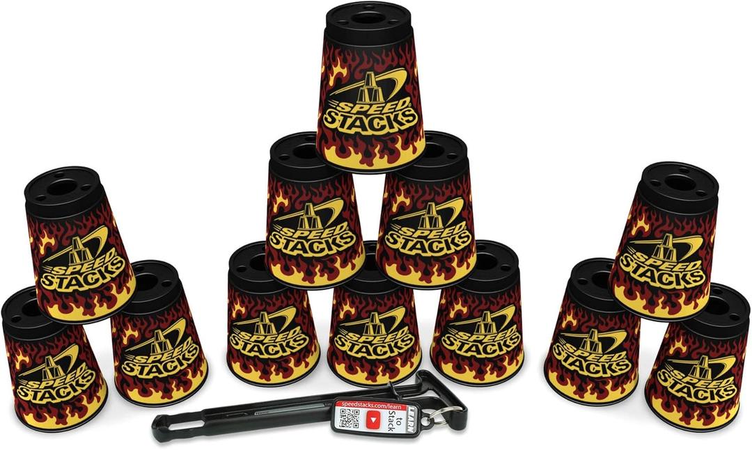 Speed Stacks | Official Sport Stacking Set, Black Flame - 12 Cups and Holding stem | Top Grade Materials, Low Friction | WSSA Approved