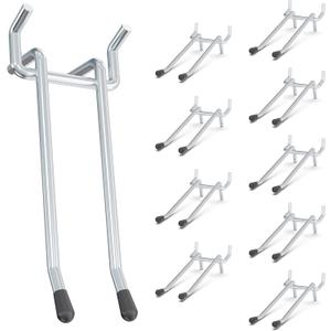 HUHOLE Double Arm Pegboard Hooks 4 Inch 10PC, Fit 1/4" Pegboard, Ideal Peg Board Tool Utility Hooks for Garage Organization, Wall Storage, Heavy Duty Tool Holder with Protecting Tip