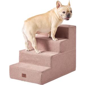 EHEYCIGA Dog Stairs for Bed 18H, 4-Step Dog Steps for High Bed, Pet Steps for Small Dogs and Cats, Non-Slip Balanced Pet Ramp Indoor, Pink (15" x 24" x 18")