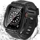 Goton 3 in 1 Waterproof Case with Band for Apple Watch with Built-in Tempered Glass Screen Protector 44mm, 360 Shockproof Bumper Face Cover with Band for Apple Watch SE 3/SE 2/SE, Series 6/5/4, 44mm