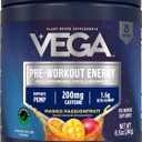 Vega Pre-Workout - 200mg Caffeine, Energy & Focus, Mango Passionfruit, 25 Servings, 1.6g Beta Alanine, 6g Citrulline Malate, Energy & Focus Drink Mix, Vegan, Gluten & Dairy Free, No Sugar Added, 8.4oz, Best Before: 2027/AL/29