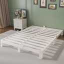 6 Inch Full Size Bed Frame with Metal Gaskets, White Full Bed Frame No Box Spring Need, Heavy Duty Steel Platform Support, Round Corner Legs, Easy Assembly, Noiseless