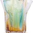 Hand Blown Glass vase, Wide Mouth Petal vase, Colorful Modern Glass Art Home Decor vase for Family Living Room, Wedding Scene, Dining Table Center, Entrance Table top