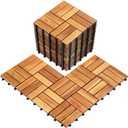 Pack of 20 Patio Deck Tiles, Solid Acacia Wood Floor Tiles, Outdoor Interlocking Waterproof All Weather (12"x12" - 12 Slat, Golden Teak)
