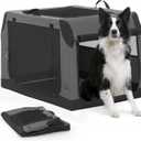 PETSFIT Dog Travel Crate, Soft Sided Dog Crate - 36 Inch Sturdy Adjustable Structure, Easy to Set Up, Collapsible Dog Crate for Car, Light Tough with 3 Mesh Doors Gray
