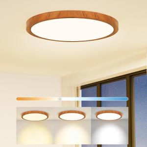 Light Fixtures Ceiling Mount: 12 Inch 24W Wood Grain Dimmable LED Ceiling Light 3000K-4000K-6000K Selectable Flat Low Profile Round Ceiling Lights for Bedroom Laundry Closet Hallway - Walnut