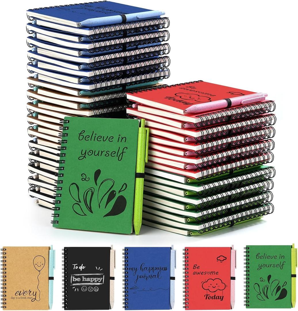 Dynta 50 Sets Small Spiral Notebook and Pen, 4x5.5 Inch Inspirational Journals Bulk, Appreciation Thank You Gifts for Coworkers, Teachers, Students, Family and Friends