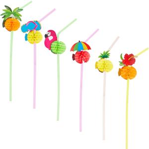 BLUE PANDA 100 Pack Tropical Hawaiian Drinking Straws for Cocktails & Margaritas - Hawaiian Summer Beach Party Straws & Supplies (6 Designs)