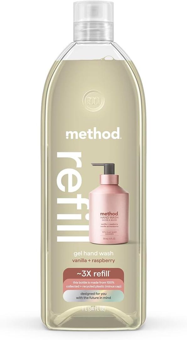 Method Gel Hand Soap Refill, Vanilla + Raspberry, 34 Fl Oz (Pack of 1) (Packaging May Vary)