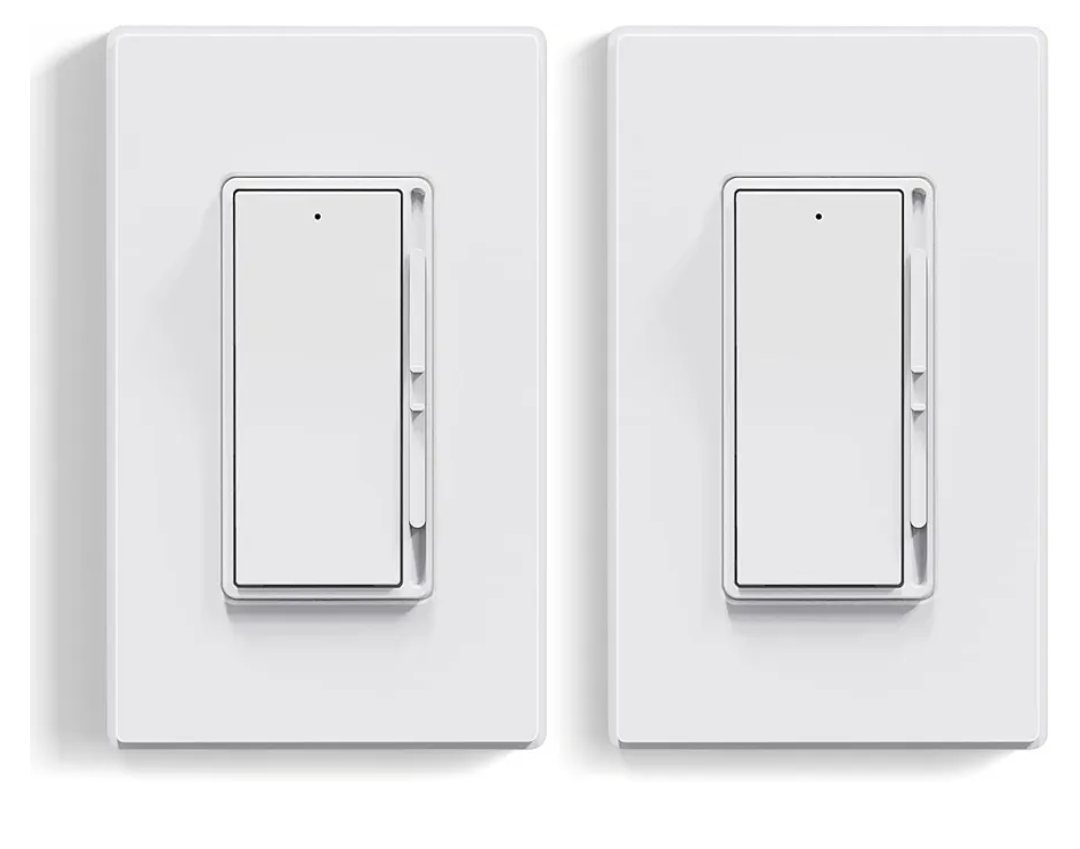 LED/CFL Lights and 600W INC/HAL Bulbs, Single Pole/3-Way LED Slide Dimmer Light Switch, Wall Plate Included, UL Listed, 2 Pack, Matte White