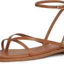 Womens Flats Sandals Square Toe Strappy Ankle Strap Flats, Brown Size 6