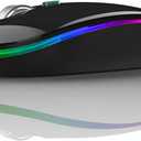 Uiosmuph LED Wireless Mouse, G12 Slim Rechargeable Silent Mouse, 2.4G Portable USB Optical Wireless Computer Mice with USB Receiver and Type C Adapter (Black)