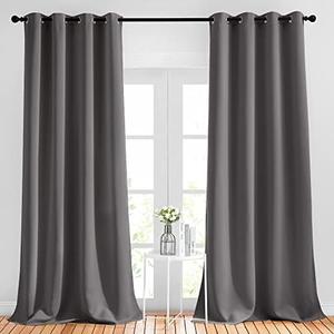 NICETOWN Grey Bedroom Blackout 90 inch Curtains - Grommet Energy Saving Thermal Insulated Room Darkening Drapes Sound Dampening Window Treatments for Living Room (2 Panels, W52 x L90)