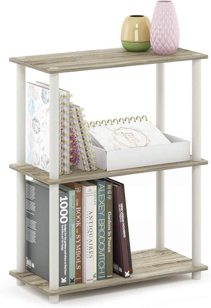 Furinno TURN-N-TUBE Storage Shelves, 3-Tier Book Shelf, Corner Shelf, Toolless Open Shelves, for Organization and Storage, Living Room, Garage, Home Office, Sonoma Oak