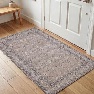 Kuden 3x5 Small Rug, Machine Washable, Non-Slip Backing, Vintage Style, Soft, Low Pile, Area Rugs for Entryway Kitchen Indoor Entrance