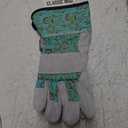 MUD Classic Split Leather Cowhide Palm & Knuckle Strap Work Gloves, Teal Floral Pattern, Cotton Backing, Tear Resistant, Safety Cuff, Blue, Small/Medium (MD71002TF-WSM)