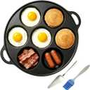 Cast Iron 7-Cup Egg Pan Skillet, 10 Inch Omelette Pan, Breakfast Pan for Fried Eggs, Pancakes, Sandwiches & Hamburger, Natural Nonstick with Seasoning, Oven Safe, PFOA Free, All Stove Tops Compatible