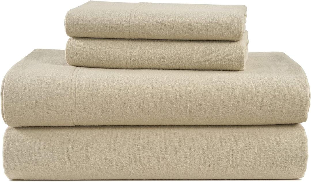 LANE LINEN 100% Cotton Twin Flannel Sheet Set - Brushed for Extra Softness - Warm & Cozy Cotton Bed Sheets Set, 15" Deep Pocket Twin Sheets Set - Linen