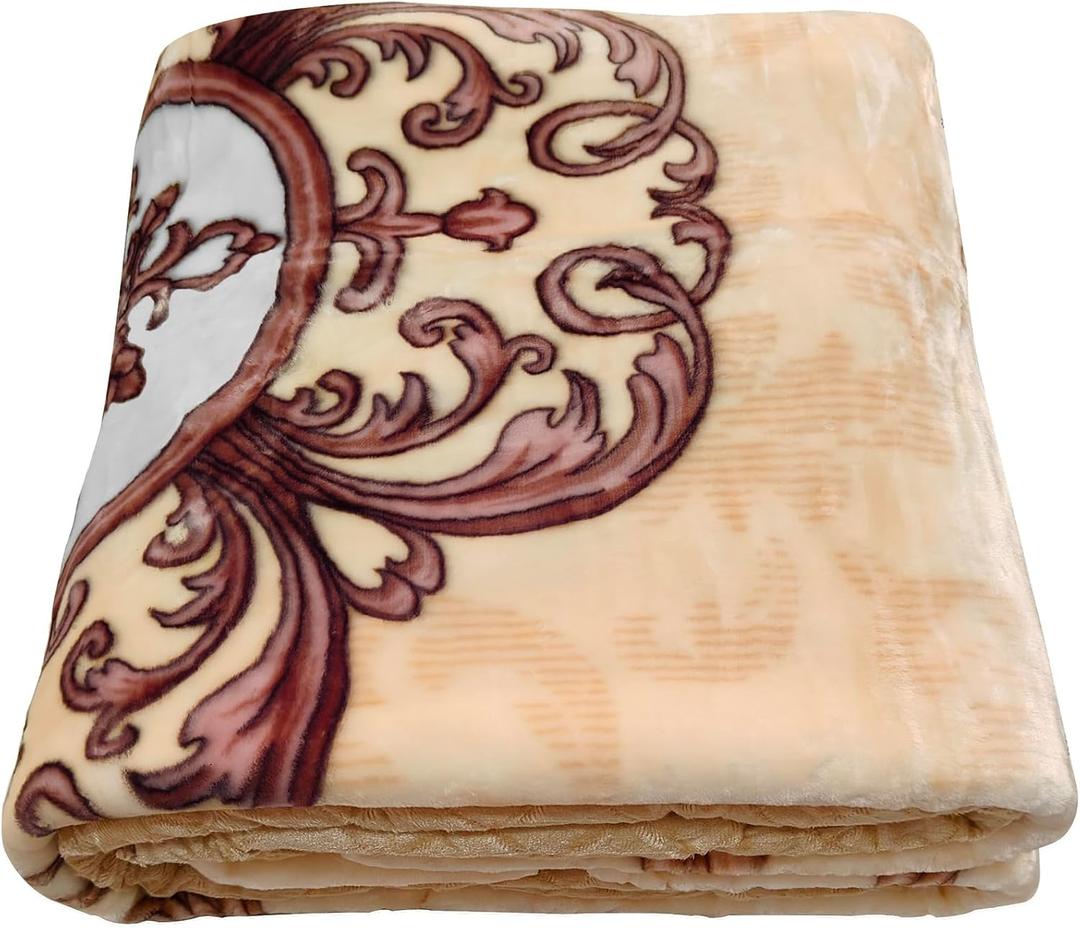 Korean Mink Blanket 55"x75", Silky Soft and Warm - 2 Ply Reversible Raschel Bed Blanket for Single Bed.150x200cm-2.5kg. (Beige Cloud Blanket)