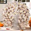 Ivydale 2 PCS Artificial Fall Hanging Flowers Fake Petunias Outdoor, Silk Faux Morning Glory Flowers with Eucalyptus Leaves,UV Resistant Realistic Mums Plants Vines for Home Garden Decor (White)