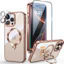 [Tri-Shield Protection] for iPhone 16 Pro Case with 360 Spin Stand Compatible with MagSafe [Magnetic CD Ring] [Screen & Camera Lens Protector] Shockproof Plating Never-Yellowing, Desert Gold-6.3"