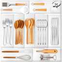 Jolitac Expandable Large Silverware Drawer Organizer - Adjustable Utensil Tray & Cutlery Holder, Plastic Storage for Spoons, Forks, Knives | Multipurpose Kitchen Organizers and Storage Solution, White