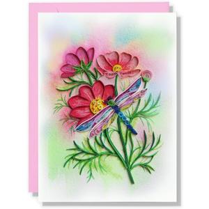 Mother's Day Card, Cosmos and Dragonfly Greeting Card, Animals Quilled Quilling Birth Month Born in October Birthday, Mothers Day Card for Mom Grandma Friend (Cosmos and Dragonfly)