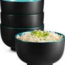 KooK Ramen Bowl, Japanese Bowls, Noodle Bowls, Large Soup Bowl, Ceramic, Large Capacity, For Ramen, Pho, Udon, Soba, Microwave and Dishwasher Safe, 34 oz, Set of 4 (Black/Teal)