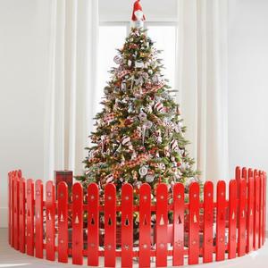 Christmas Tree Fence for Toddlers & Pets - 24pcs Freely Assemble Red Picket Fence Barrier for Small Dogs Cat Baby Proof, Decorative Plastic Xmas Tree Fence Gate for Party