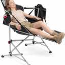 Hammock Camping Chair with Footrest, Oversized Swinging Folding Camp Chair for Adults, Adjustable Back & Seat, Heavy Duty Rocking Chair with Cup Holder & Pillow for Outdoor Patio Lawn RV, Black