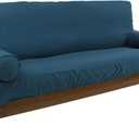 Blazing Needles Solid Twill 8" to 9" Futon Cover Set with 2 Bolster Pillows (Set of 3), Full, Indigo