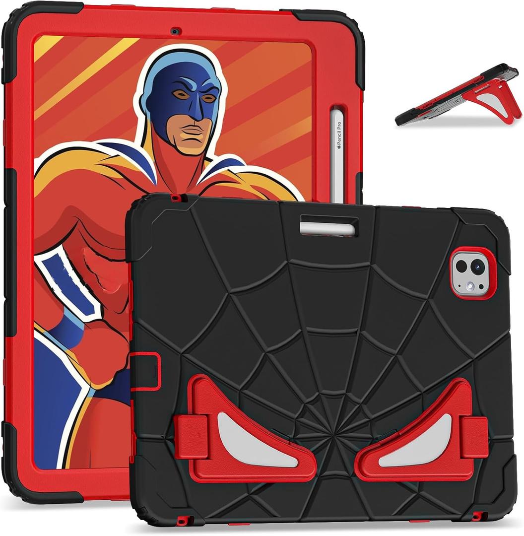 AKABEILA Compatible with Apple iPad Pro 11(2024) 11 inch Tablet CaseLightweight Shockproof Rugged Protective Cover with Kickstand for Kids Children Boys Babies Black Red
