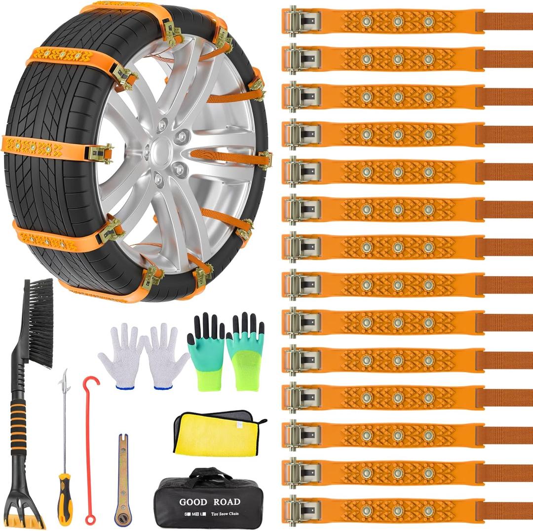Snow Chains, Anti Slip, Non-metallic, Emergency Tire Chains Suitable for Cars, Trucks, Pickup, SUVs with Tire Width of 165-245mm(14 Pack, Yellow)
