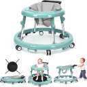 Wismind Baby Walker Foldable with 9 Adjustable Heights, Baby Walkers and Activity Center for Boys Girls Babies 6-12 Months, Baby Walker and Bouncer Combo with Wheels Portable Anti-Rollover