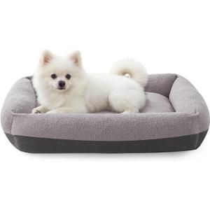 FURTIME Washable Small Dog Bed, Rectangle Comfy Fluffy Kitten Puppy Bed, Removable Zipper Cover Machine Wash, Soft Breathable Orthopedic Bed Durable Pet Cuddler with Anti-Slip Bottom, 20"x19"x6", Grey