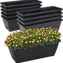 Window Box Planter, 10 Pack Plastic Vegetable Flower Planters Boxes 17 Inches Rectangular Flower Pots with Saucers for Indoor Outdoor Garden, Patio, Home Decor (Black)