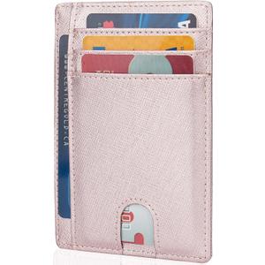 LinsCraft Slim Minimalist Wallet, Small Leather Front Pocket Wallets, RFID Blocking, Credit Card Holder for Men Women (Pink)