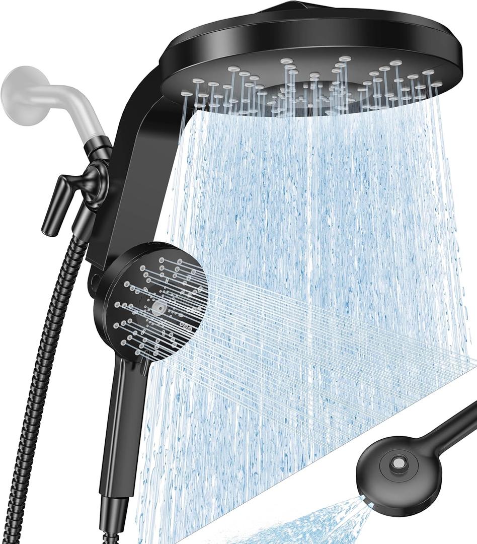 High Pressure Rain Showerhead Combo, 2026 Magnetic Shower Head Set with Detachable 8-Mode Handheld Shower Spray, Adjustable Angle Dual Showerhead System with Built-in Magnetic Docking and Power Jets (Matte Black)