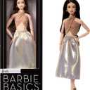 Barbie Basics Model Collector Fashion Doll 06 with Brunette Hair, Shimmery Golden Skirt & Halter, Universal-fit Fashions, Posable Body