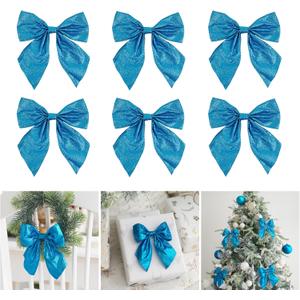 AIMUDI Blue Glitter Wired Ribbon Bows with Twist Tie 5.5" Premade Metallic Christmas Bows for Gift Wrapping, Wreath, Garland, Holiday Crafts Party Home Outdoor Christmas Tree Decorations, 12 PCs