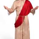 Spooktacular Creations Mens Jesus Christ Robe with Wig, Beard, Shawl, Belt Set for Adult Halloween Dress Up Party Cosplay (L)