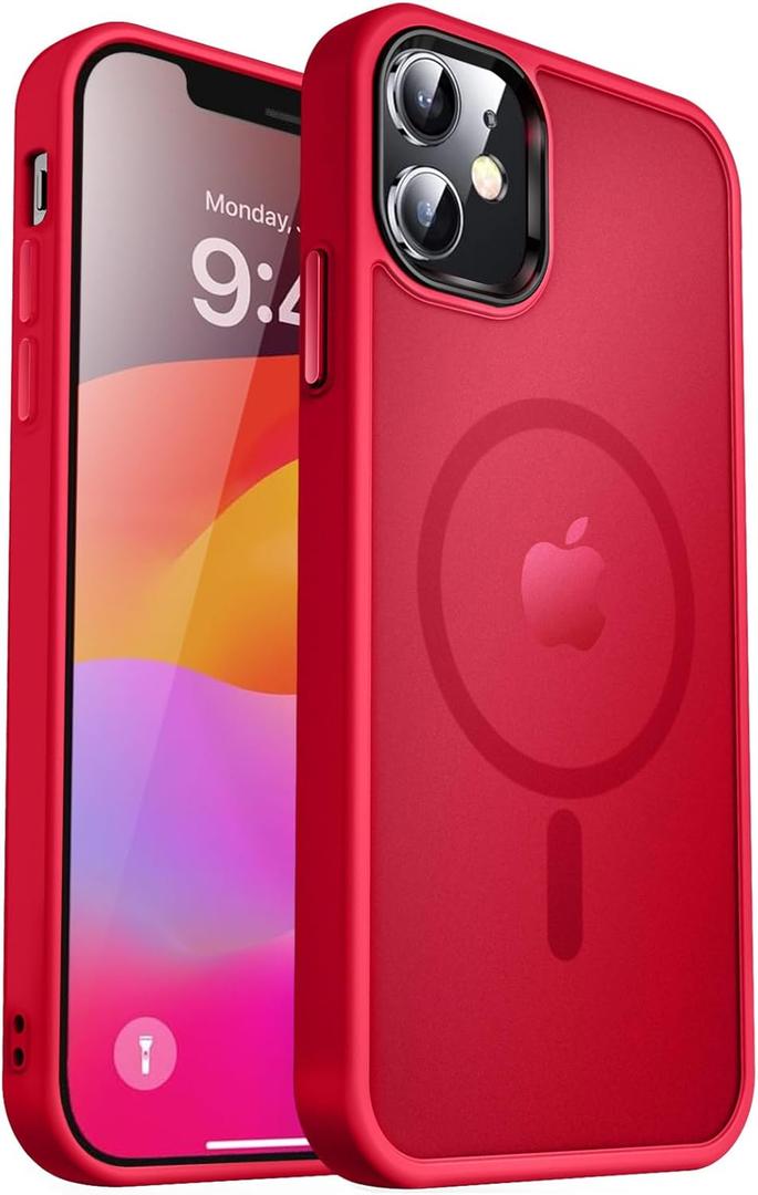 MOCCA Strong Magnetic for iPhone 12 Case/iPhone 12 Pro Case, Compatible with Magsafe Mil-Grade Drop Protection Slim Shockproof Translucent Protective Phone Case for iPhone 12/12 Pro,Red