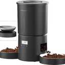 Automatic Cat Feeder 2 Cats, 4.2L Dry Food Auto Dispenser with Double Bowls,Dual Power Supply,Programmable Portion Control,10s Voice Recorder(Black,Stainless Steel Bowls) (Pure Black)