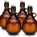 Dandat 4 Pcs Growlers for Beer Amber Glass Bottles Beer Bottles Glass Jar with Lid liquid Jugs Soda Cider Alcohol Wine Home Brewing Fermenting(68 oz)