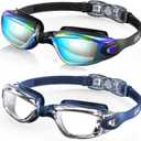 Aegend Swim Goggles, 2 Pack Swimming Goggles No Leaking Adult Men Women Youth (Aqua & Clear With Blue Strap)