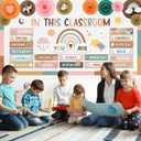 Fuutreo 63 Pcs Affirmation Station Bulletin Board Set Motivational Posters Paper Fans Positive Accents Cutouts Classroom Decor for School Office Home Teacher Wall Supply (Boho)