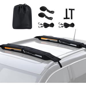 Golkcurx Universal Soft Roof Rack Pads for Kayak,Surfboard, SUP, Canoe, Snowboard with15FT Tie-Down Straps*2 and Storage Bag*1 (Black)