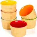 Elsjoy Set of 6 Ceramic Ice Cream Cups, 9 Oz Porcelain Dessert Bowl Reusable Sundae Cups, Mini Ice Cream Bowls for Pudding, Yogurt, Souffle