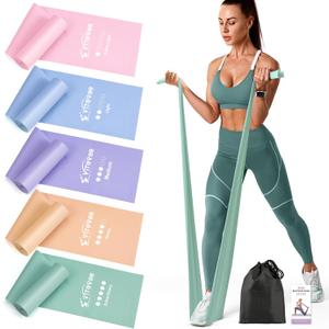Stretch Bands for Exercise, 5 Levels Resistance Bands for Working Out, Exercise Bands for Physical Therapy, Pilates, Rehab, Stretch, Strength Training and Yoga Starter Set